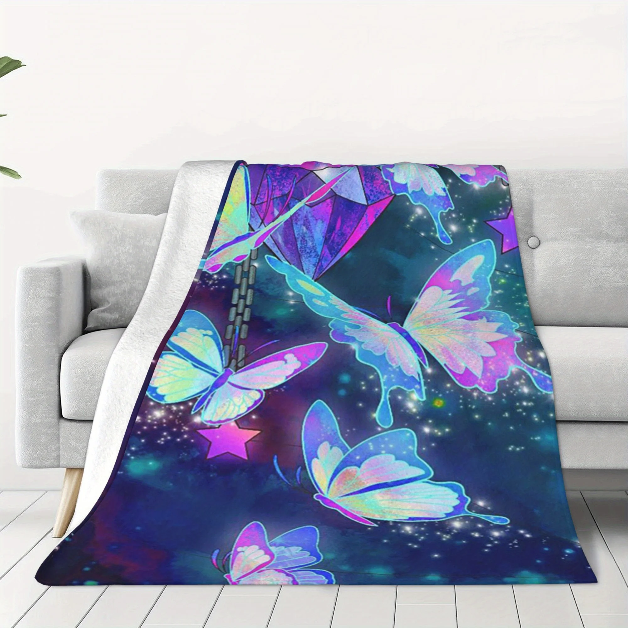 Wings of Joy Flannel Throw Blanket Soft Colorful Butterfly Design All Season Cozy Comfort for Nature Themed Gift