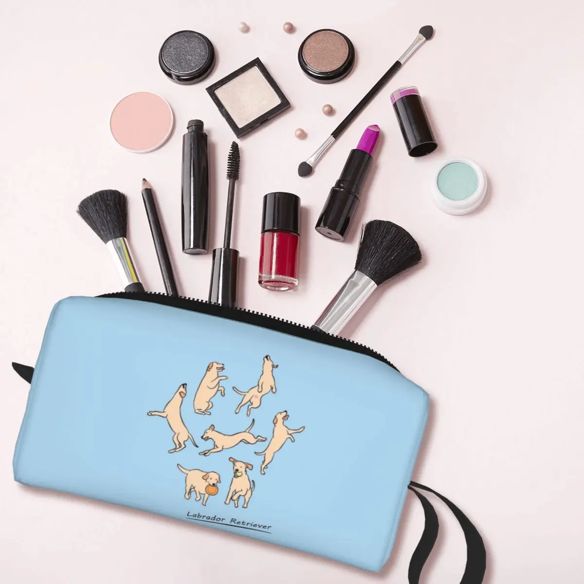 Playing Light Yellow Lab Labrador Retriever Makeup Bag Cosmetic Organizer Toiletry Cosmetic Bag for Women Beauty Travel
