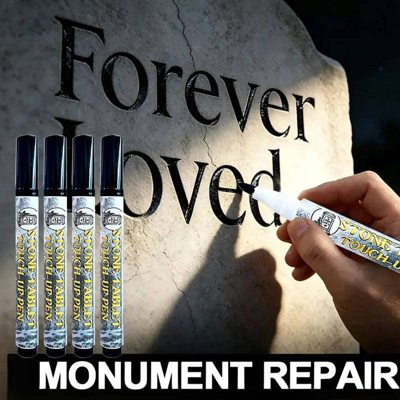 4pcs Black Ink Repair Tomb Permanent Marker Pen Paint Revives Worn Inscriptions on Gravestones, for Restoring on Cemetery