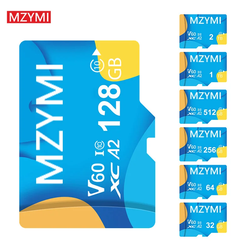 MZYMI Flash Memory Card 128GB 256GB 512GB 1TB Micro TF Cards A2 V60 Class10 High Speed With Adapter For Tablet Camera Mobile