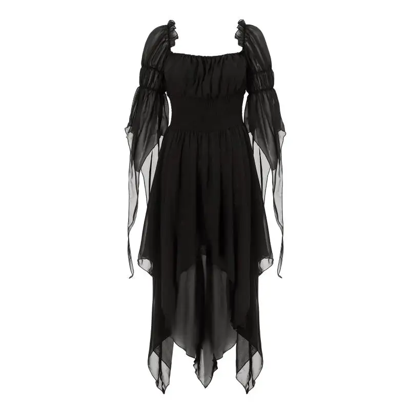 

DAZCOS Halloween Vintage High Low Ruffle Elastic Waist Renaissance Tiered Dress Gothic Victorian Underdress Medieval Ren Faire