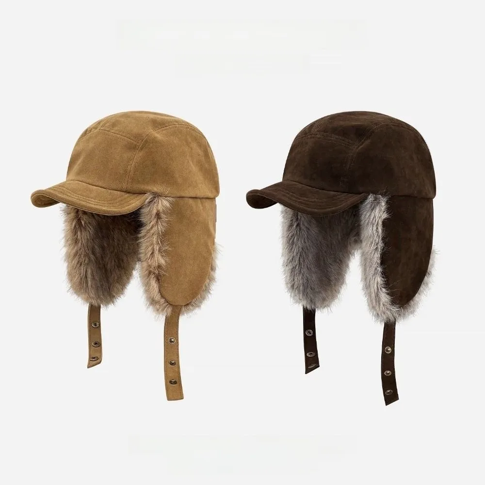 Suede Winter Bomber Hats Ear Protection Windproof Cycling Caps Duck Tongue Brim Keep Warm Women's Cap Winter Skiing Cycling