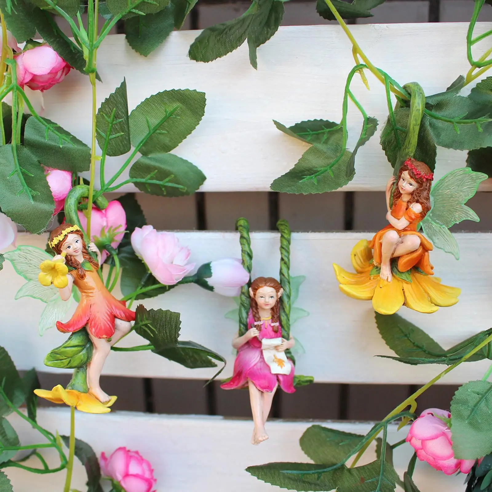 

3x Fairy Flower Pot Huggers Flying Angel Sculptures Fairy Garden Accessories