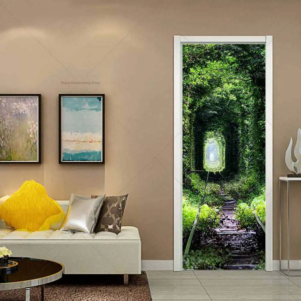 3D Green Vegetation Door Sticker, Old Door Renovation, Decorative Painting, PVC, Waterproof, Self-adhesive Poster