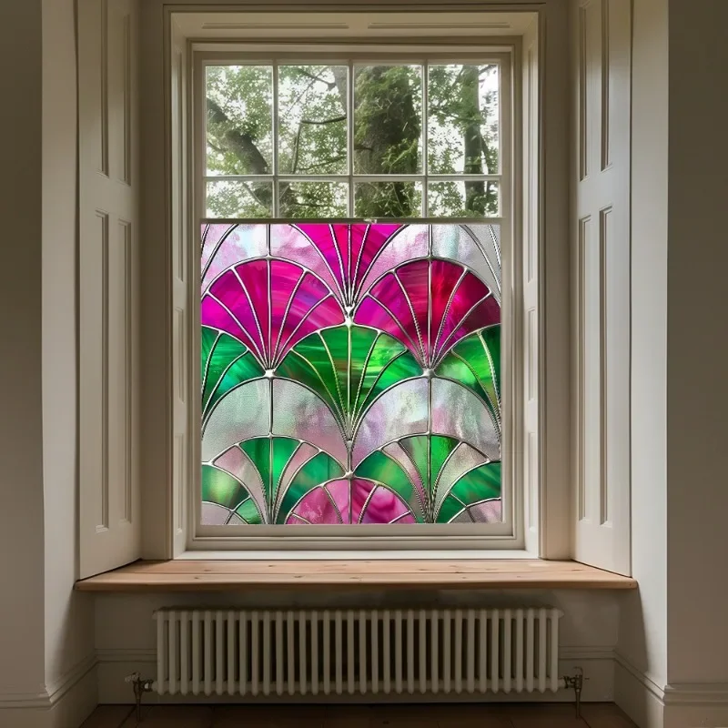 Window Privacy Film Stained Glass Rainbow Film Decorative Static Cling Sun Blocking Stickers for Home Heat Control Non-Adhesive