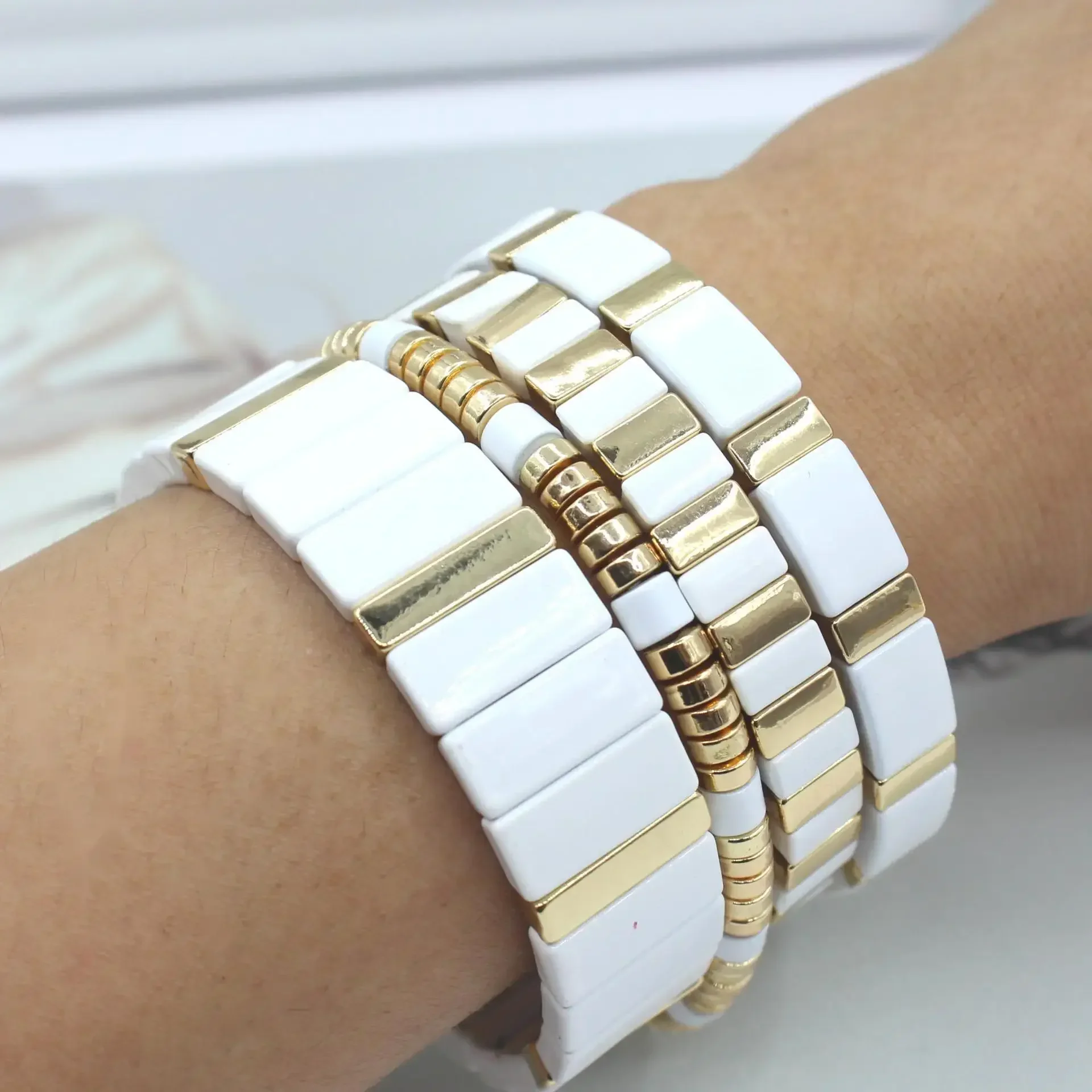 Bohemian Enamel White Cold Wind Autumn and Winter Models Stacking All-match Street Style Fashion Women\'s Bracelet Bangle Jewelry