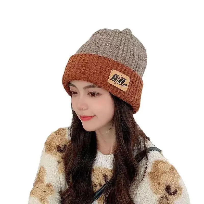 قبعة صوفية للأطفال رأس حماية الأذن إصدار كبير مستدير سميك دافئ للخريف والشتاء قبعة محبوكة بالكامل مع الصوف