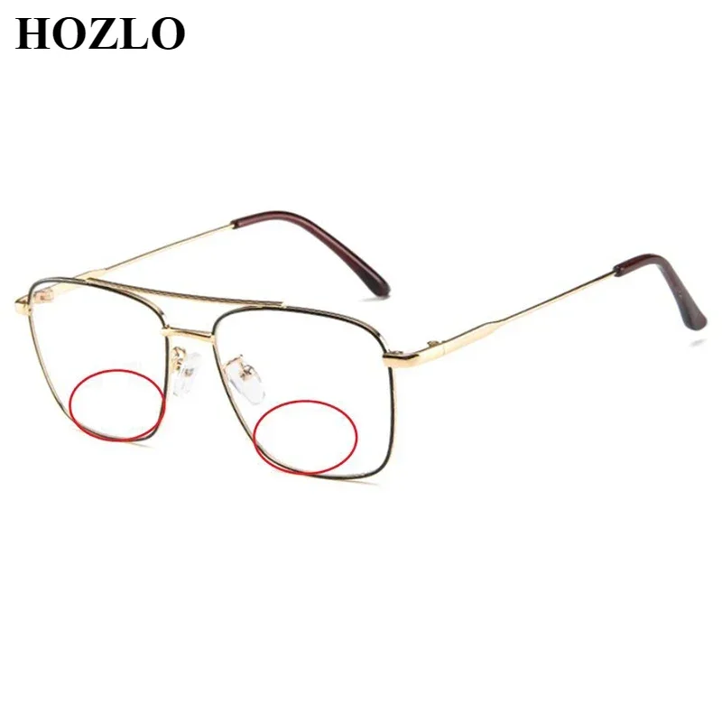 Women Anti Blue Light Reading Bifocals Glasses Men Metal Square Double Bridge Retro Literary Hyperopia Spectacles Look Near Far