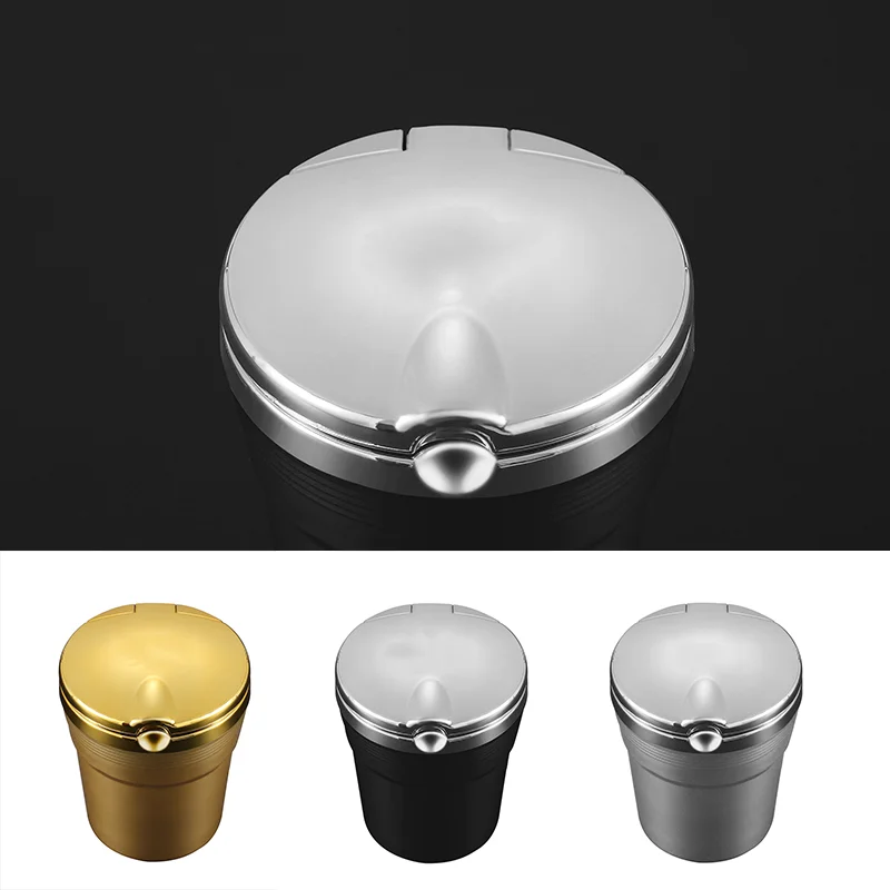 

High-end Car Ashtray LED Ligh Alloy Ash Tray Portable Ashtray with Car Ashtray With Led Lights With Cover Creative Car Ashtray