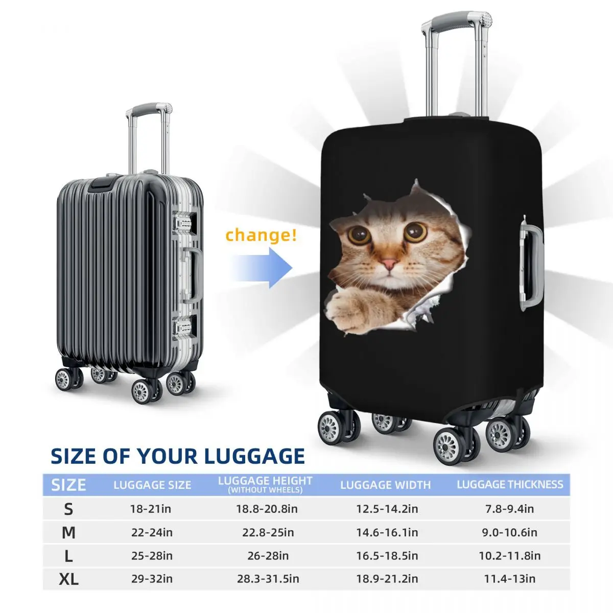 Juste de Protection de Bagages Personnalisée, Motif Chat Drôle et Mignon, pour Valise de Voyage