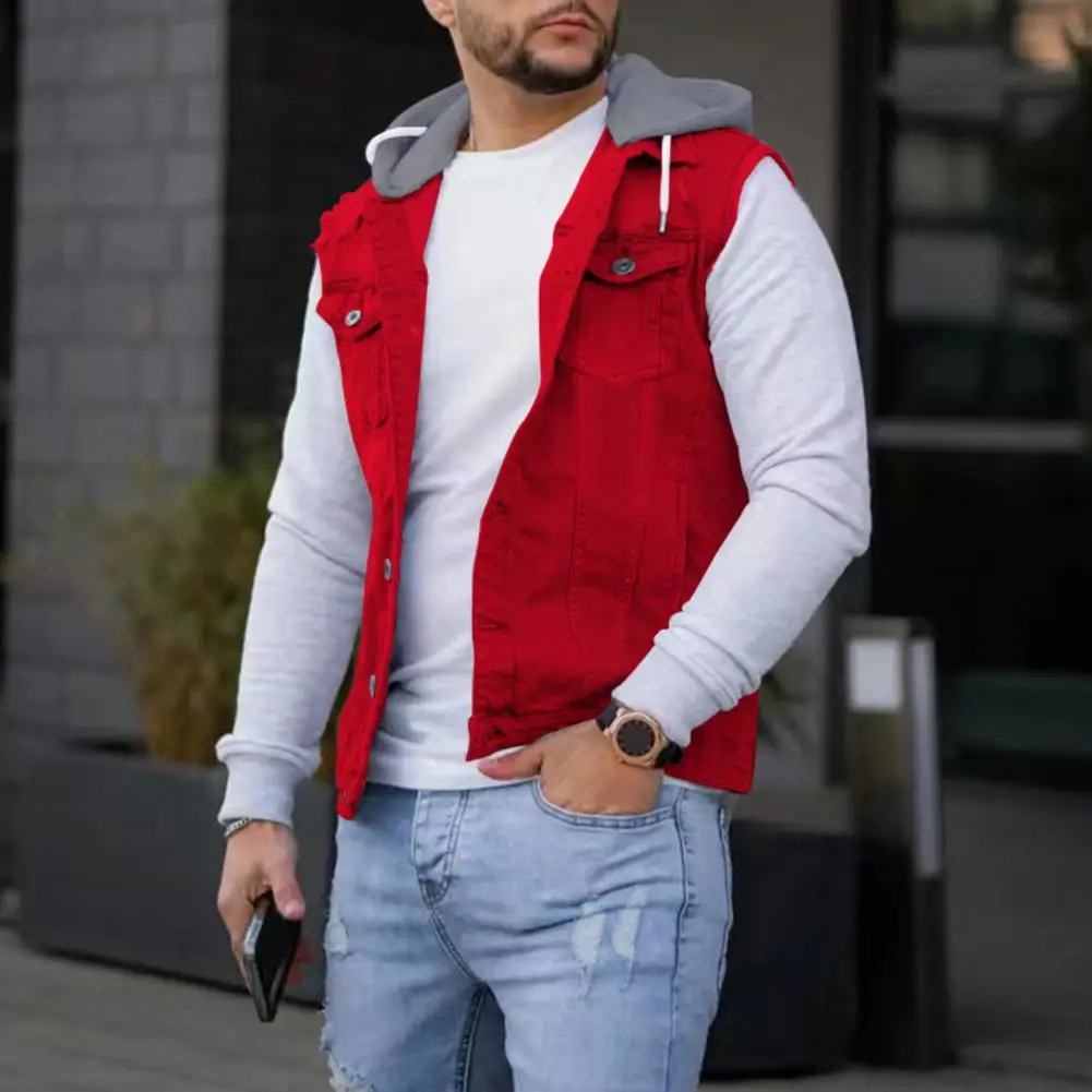 Vintage Nam Rách Denim Áo Vest Nam Tay Áo Nam Áo Rách Lỗ Áo Khoác Jean Nam Da Bò Áo Gilet