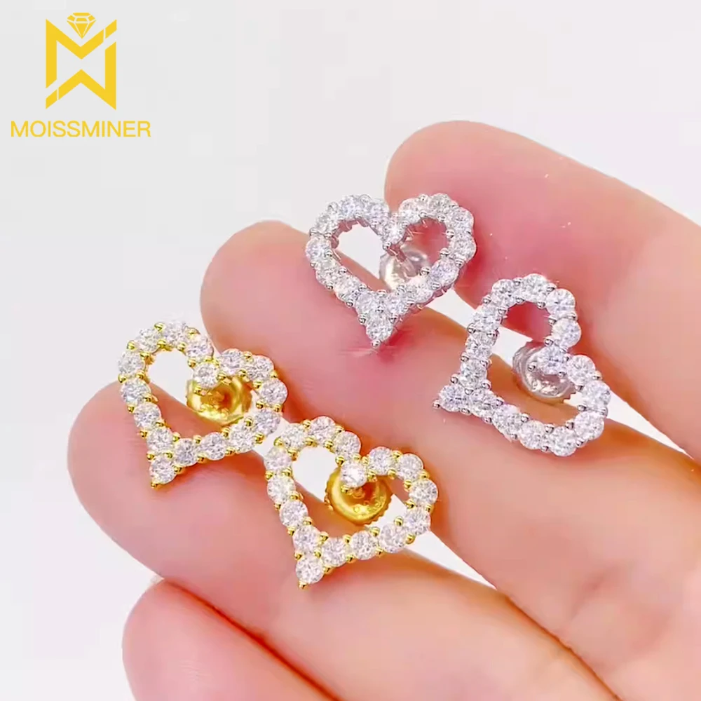 Heart Moissanite S925 Silver Earrings For Women Diamond Ear Studs Men High-End Jewelry Pass Tester Free Shipping