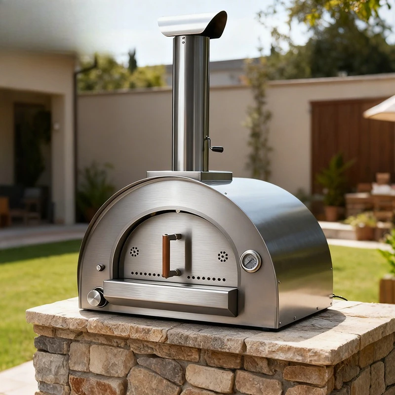 Outdoor courtyard stainless steel Italian pizza oven pizz grill charcoal wood fire kiln stew grill
