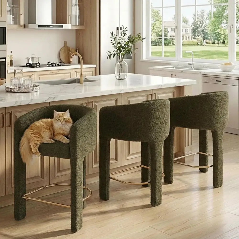 

Набор из 3-х зеленых барных стульев с обивкой, высотой 26 дюймов, с спинкой и подлокотниками, для кухонного острова или домашнего бара