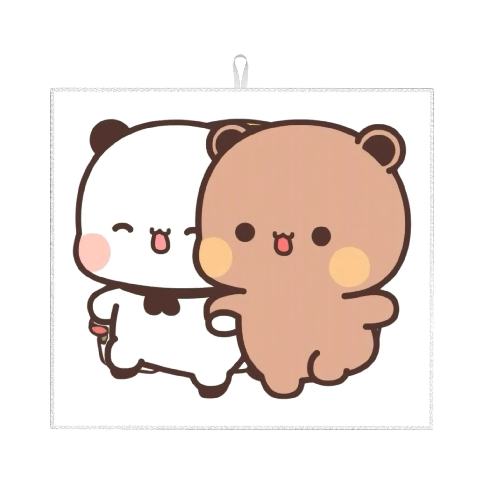 Drying Mat For Kitchen Panda Bear And Brownie True Love Bubu Dudu Couple Water Absorbent Reusable Kitchen Counter Protector Mat