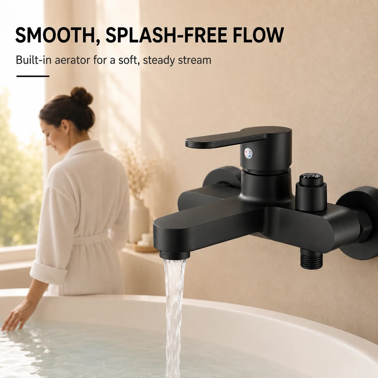 Wall Mounted Bathtub Faucet with Handheld Shower, Hot Cold Water Mixer Tap, Push Button Diverter Dual Outlet Bathroom Shower Set