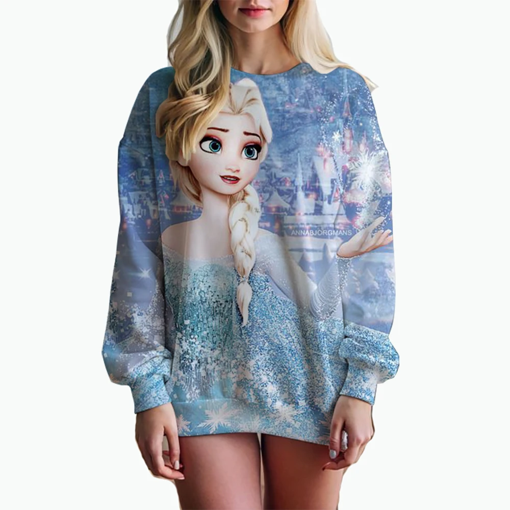 Women\'s Disney Princess print Long Sleeve Sweatshirt Vintage Korean Harajuku Y2k Aesthetic Oversize Graffiti Print Pullover 2000