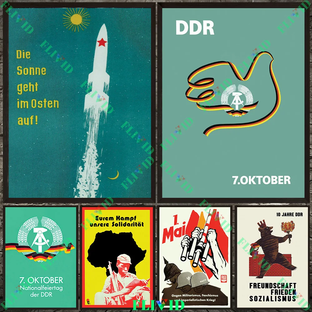 GDR Propaganda Poster National Day Wall Art Canvas Painting DDR Eastern Germany Vintage Art Poster Home Decor Unframed