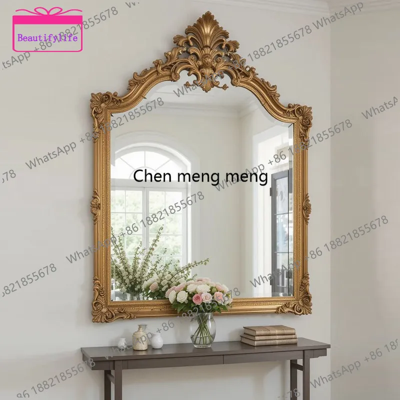 YL New Chinese-style bedroom dressing mirror carved wall hanging decorative mirror living room wall art mirror home entrance
