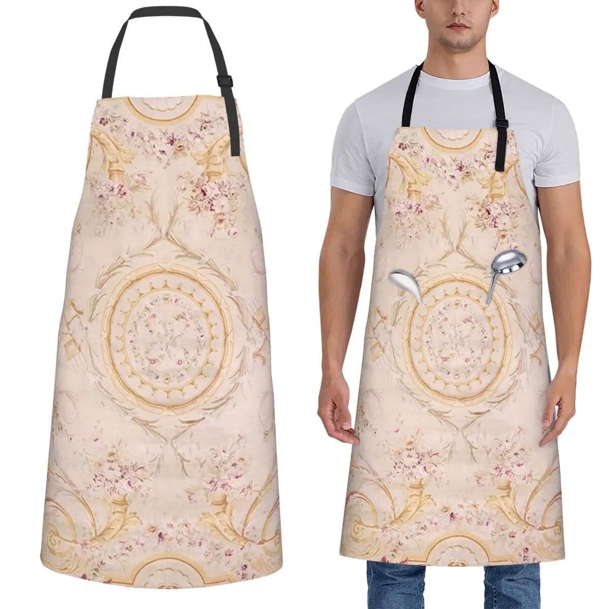 

Antique French Aubusson Rug Print Apron Chef Cooking Baking Tablier Waterproof Bib Kitchen Pinafore for Women Men Gardening
