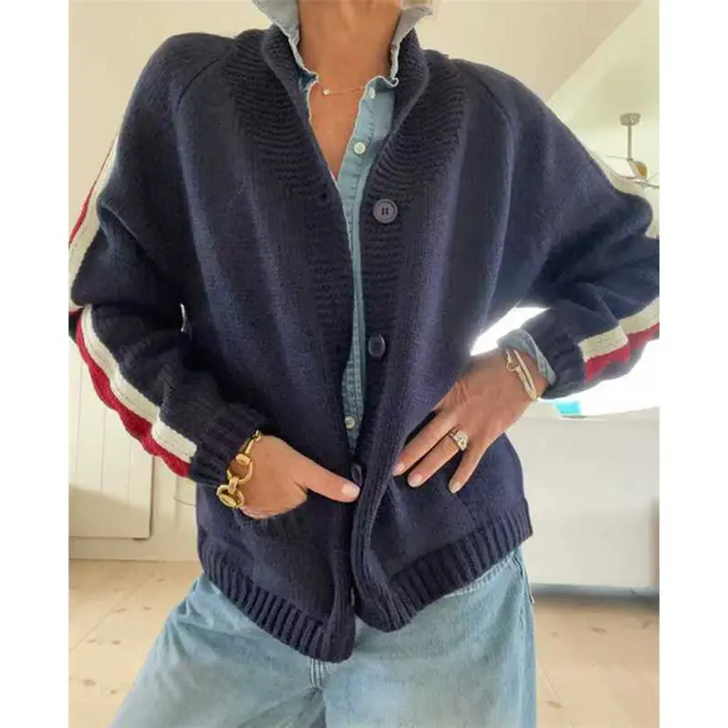 Combhasaki feminino lapela decote em v cardigan casaco y2k estética volta carta padrão manga longa botão para baixo camisola de malha com bolsos