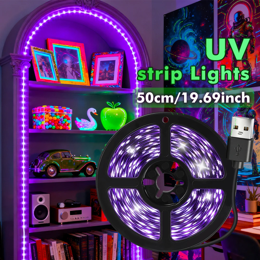 50cm USB-Powered UV Purple LED Black Light Strip | Compact Ambient Light for Party Decor & Small Space Accent Lighting
