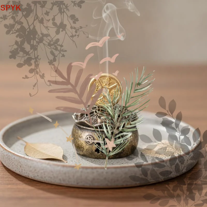 Retro Wealth Coin Incense Burner Holder Charcoal Stove: Luxury Stand Metal Desktop Decorative Ornaments
