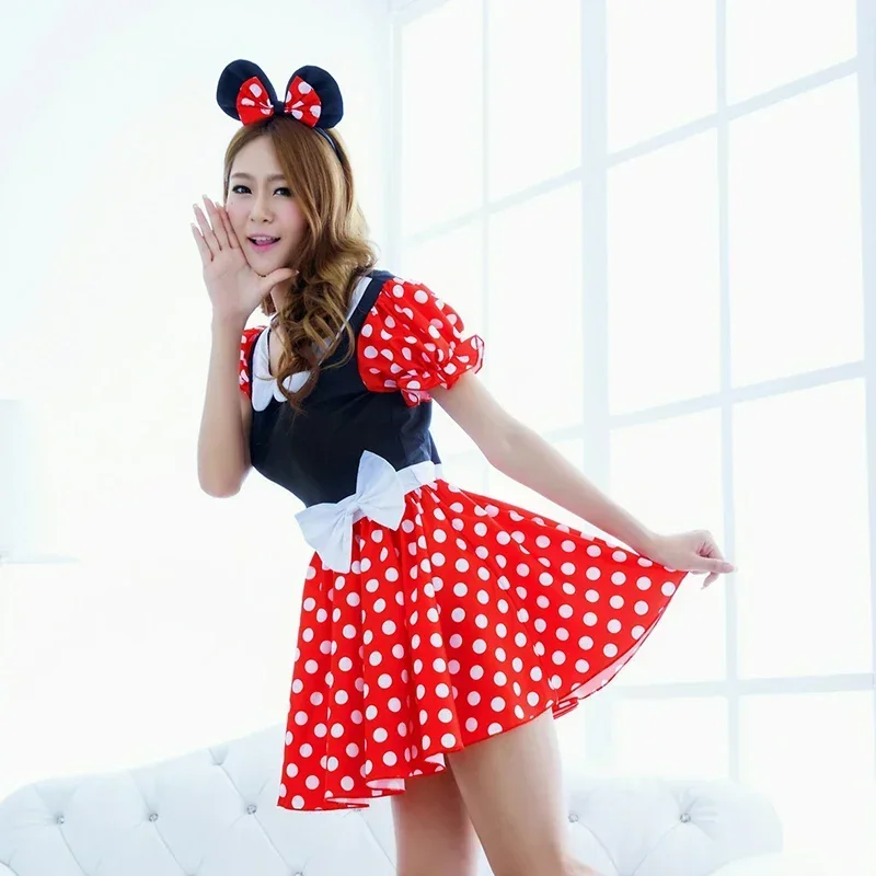 Minnie Mouse Dress Costume Girls Mickey Minnie Summer Adult Cartoon Mouse Clothes Headband Set Halloween Cosplay Costumes