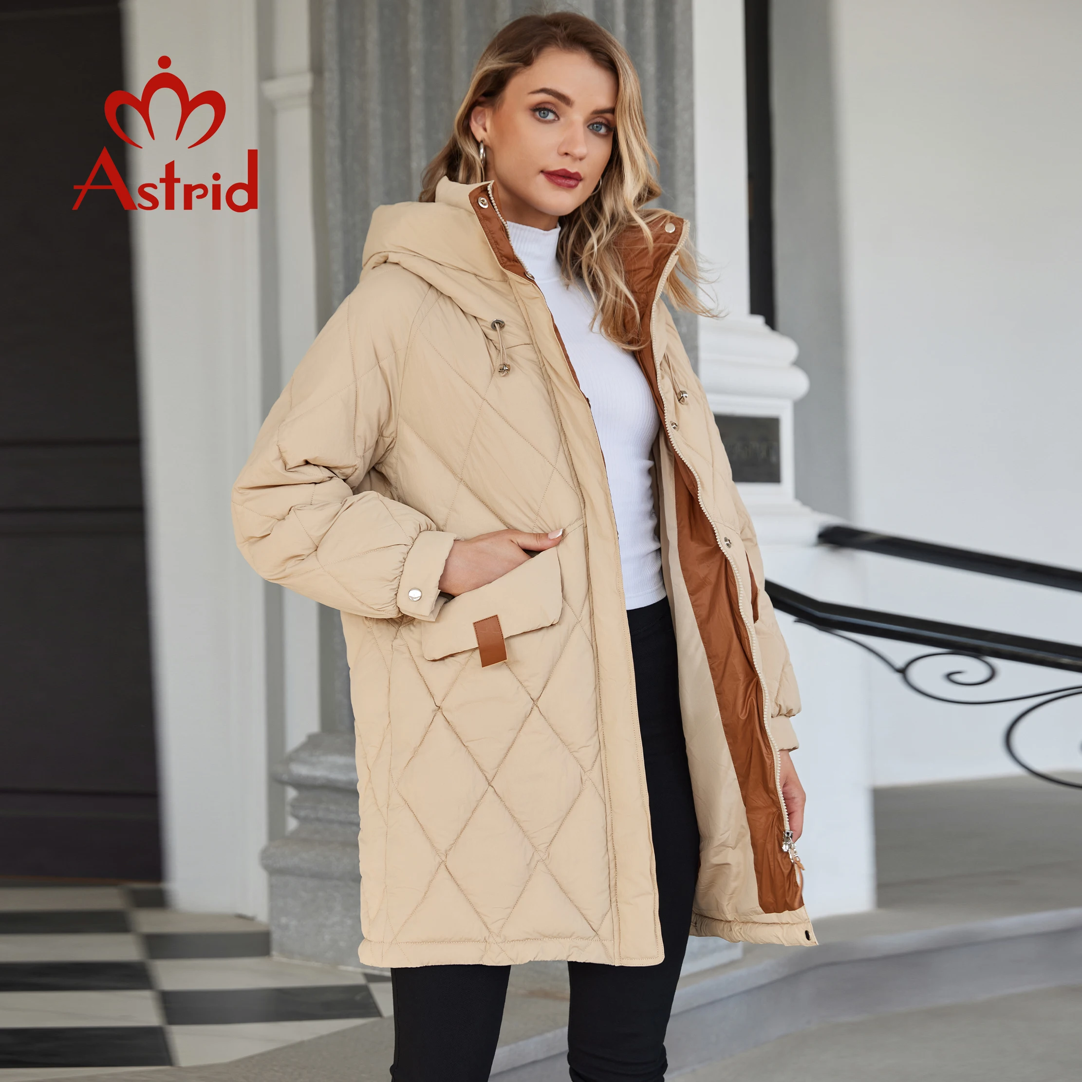 Astrid Winter Women Parka Hooded Thick Warm Padded Fashion Outerwear Long Down Jacket Quilted Coat Loose Female Clothing 20633