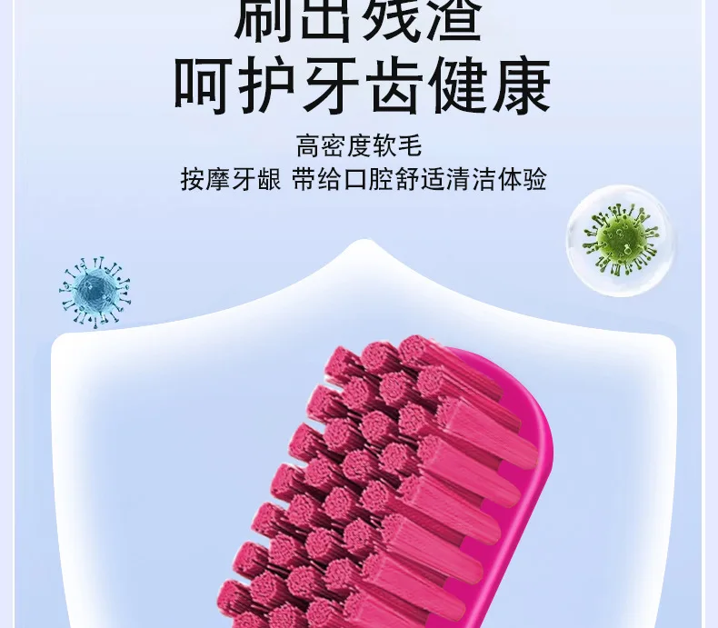 Household toothbrush with comfortable soft bristles for adults in 6 colors for oral and dental cleaning individually packaged