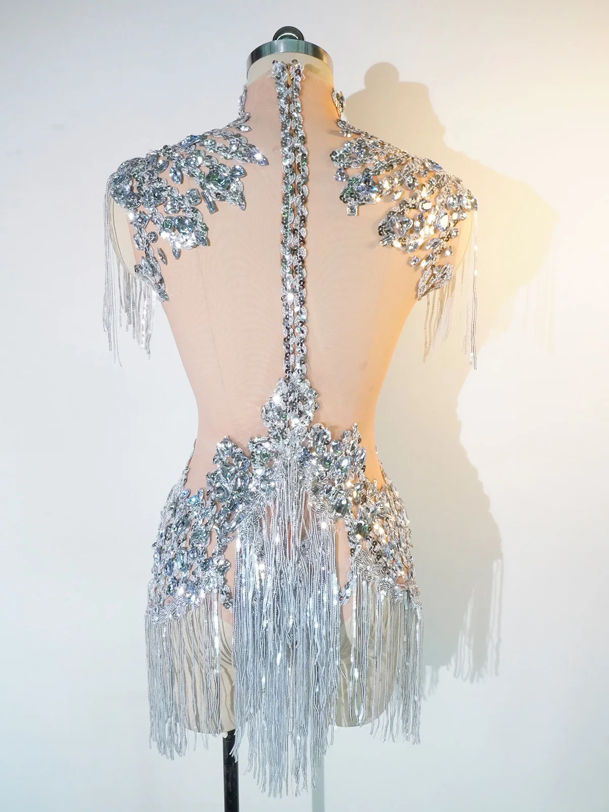 Боди Stardust с серебряной бахромой, блестящие блестки, стразы, костюм для ночного клуба, сальсы, кабаре, певица, одежда для дня рождения ​