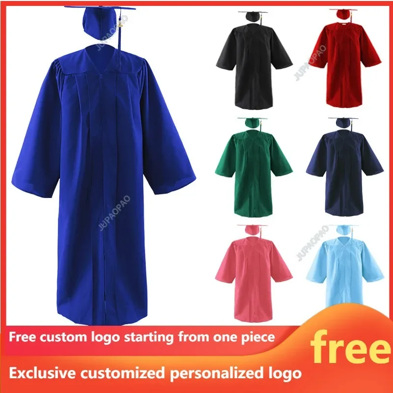 Homem mulher vestido de formatura macio fosco vestido de formatura chapéu borla conjunto novo unisex traje de formatura para o ensino médio e solteiro