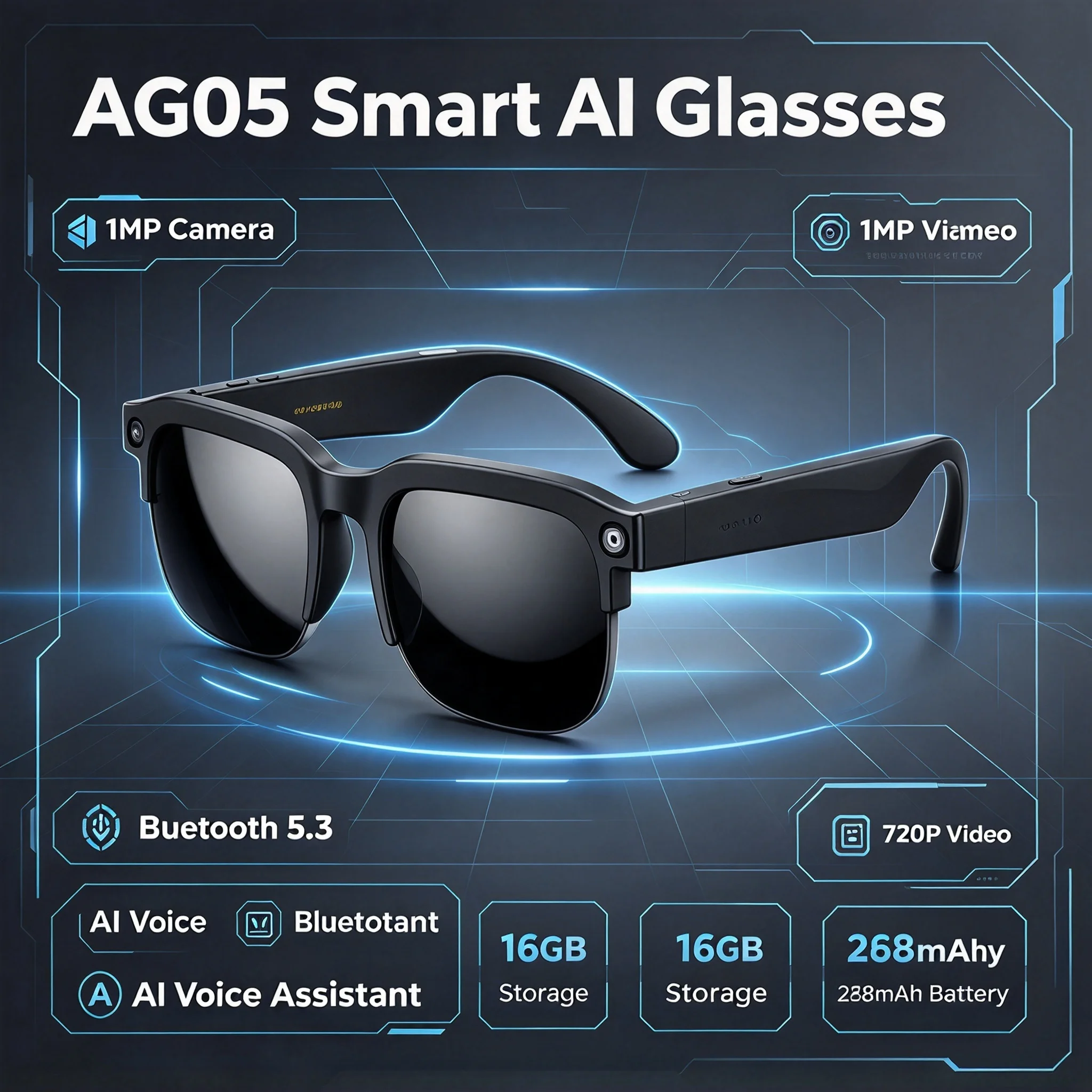AG05 Smart AI Glasses Real-time Voice Translation Camera Photo Video Bluetooth 5.3Stereo Call Voice Assistant Hands-Free Eyewear