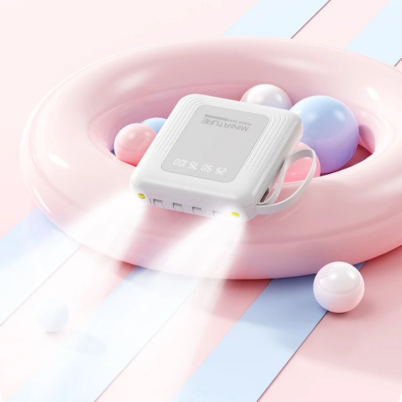 20000mAh Mini Power Bank With 4 Cable Dual Lights Mobile External Portable Battery Charger powerbank For iPhone Samsung Xiaomi