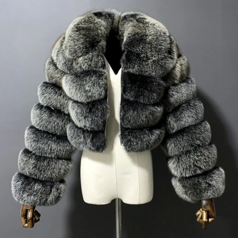 Street Fashion Woche Luxus kurz geschnittenen Kunst pelz Mantel Frauen Winter heiße coole Mädchen flauschige kurze Pelz jacke Reiß verschluss Oberbekleidung