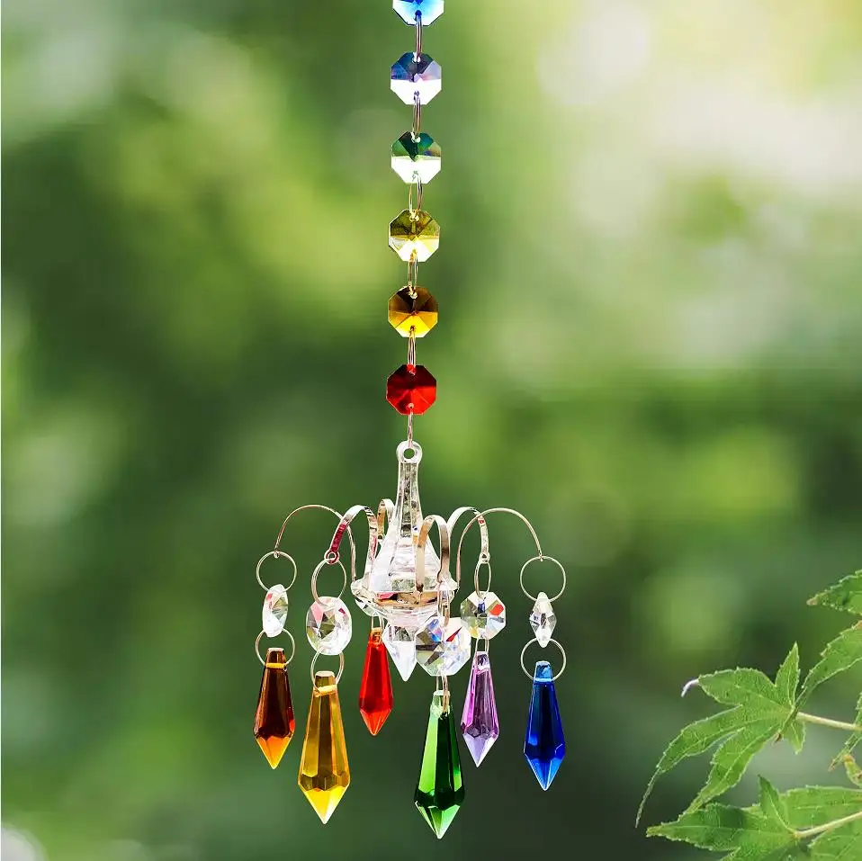 

Color Faceted Prism Crystal Car Pendant Outdoor Decor Revolving Blossom Shiny Lighting Suncatcher Room Decor Bead Hanging Trim