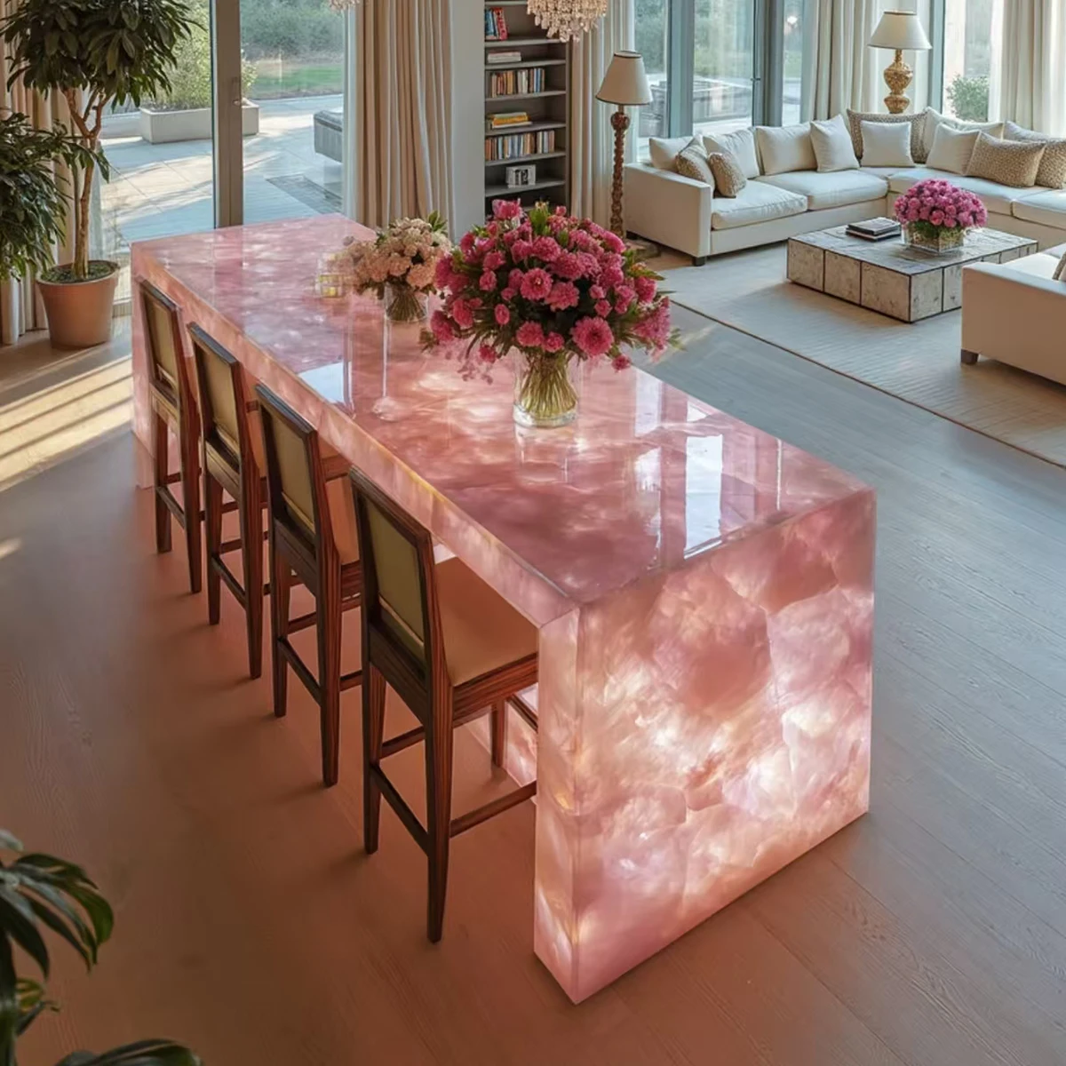 Elegant Polished Backlight Other Natural Pink Marble Crystal Quartz