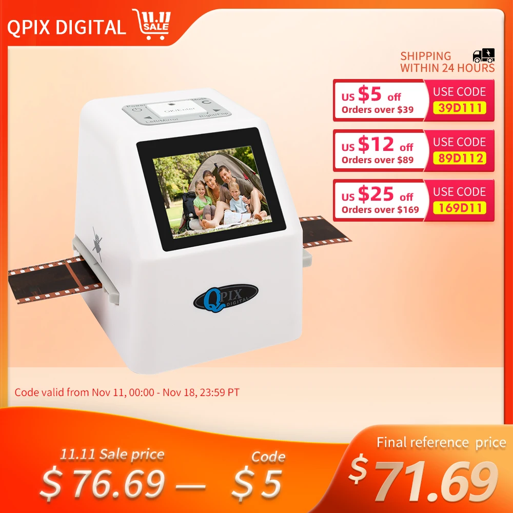 QPIX 22 MP 35mm Portable Film Scanners 135 110 126KPK Super 8 Negative Slide Holder Photo Scanner Film Digital Converter