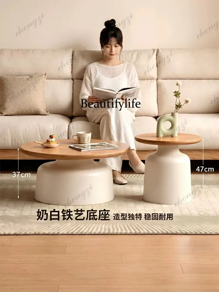 Modern simple small apartment round living room movable coffee table p182