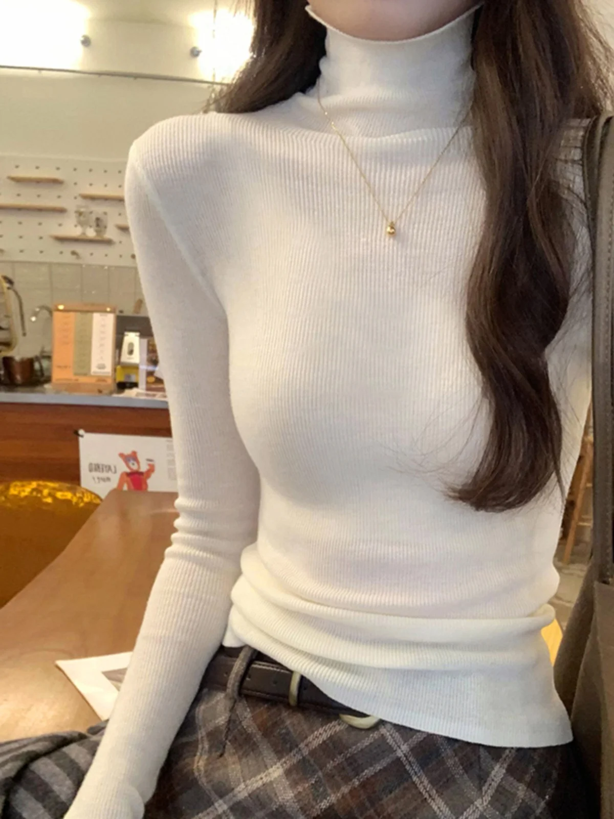 Simple High Collar Long sleeve  Inner wear Woolen Knit Bottoming Shirt Winter New Temperament Slim fit Top Women