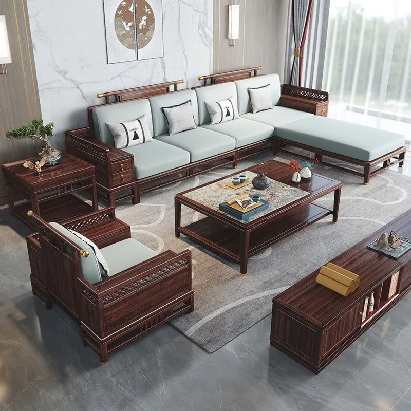 2new Chinese all-solid wood modern minimalist sofa combination villa living room national tide Zen furniture sofa