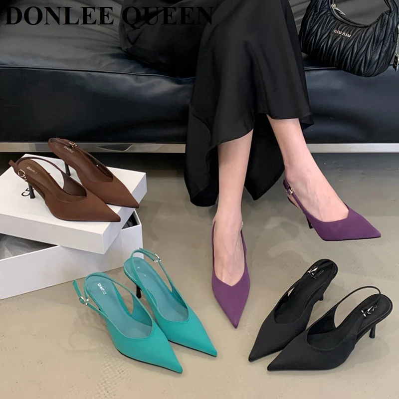 

Босоножки с открытой пяткой и острым носком, женская обувь на высоком каблуке, туфли-лодочки без шнуровки для вечеринок, модельные туфли, дизайнерская элегантная обувь без каблуков