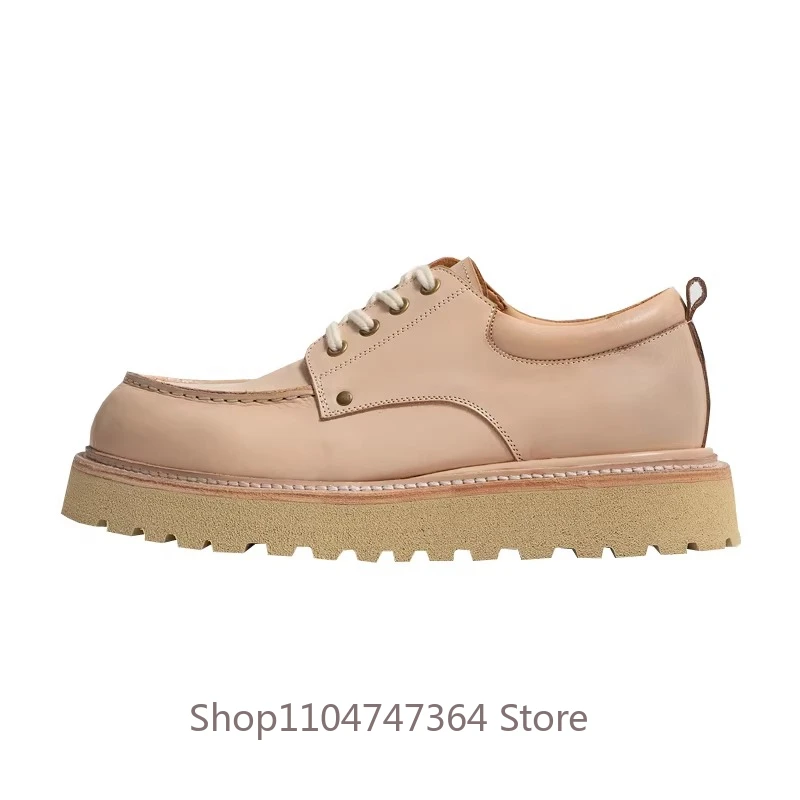 Italian Handmade Washed Genuine Leather Casual Shoes Men's Spring Autumn Thick Sole Lace Up Derby Work Platform Male Shoes