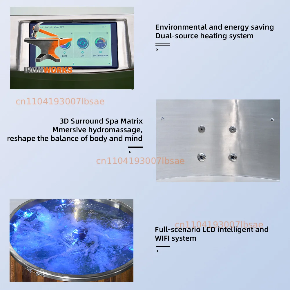 Portable  and hot and cold tub hybrid hot tub Wooden fire hot tub with circulating pump for outdoor relaxation