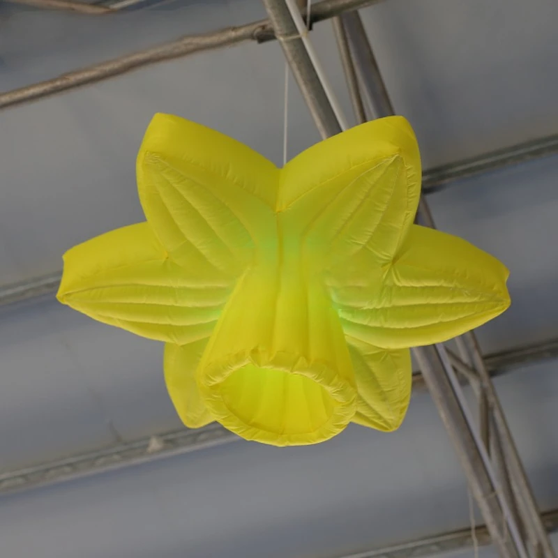 

Decoration Inflatable 1m Dia Inflatable Led Hanging Morning Yellow Flower With Led Colored Bulb For Party Decoration