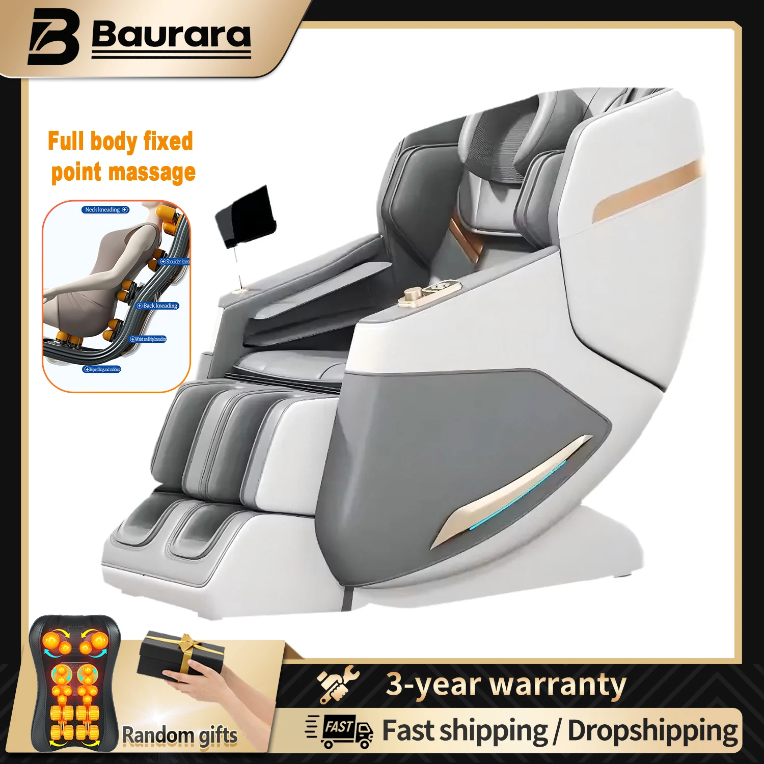 

2025 massage chair 4d zero gravity with heat Imitation Human Hands Kneading Heating Waist Buttocks Massage Pain Relief Warranty