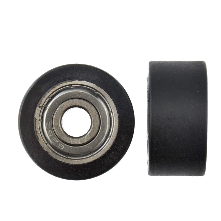 1Pc 8x32x16mm double bearing pulley roller wrapped with plastic nylon wheel, flat guide wheel load-bearing