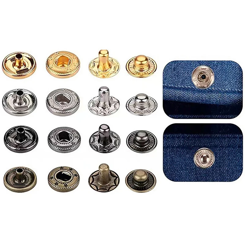 12Sets Heavy Duty Leather Snap Fasteners Kit 15MM Metal Snap Buttons Press Studs Leather Rivets Snaps With 4 Setter Tools