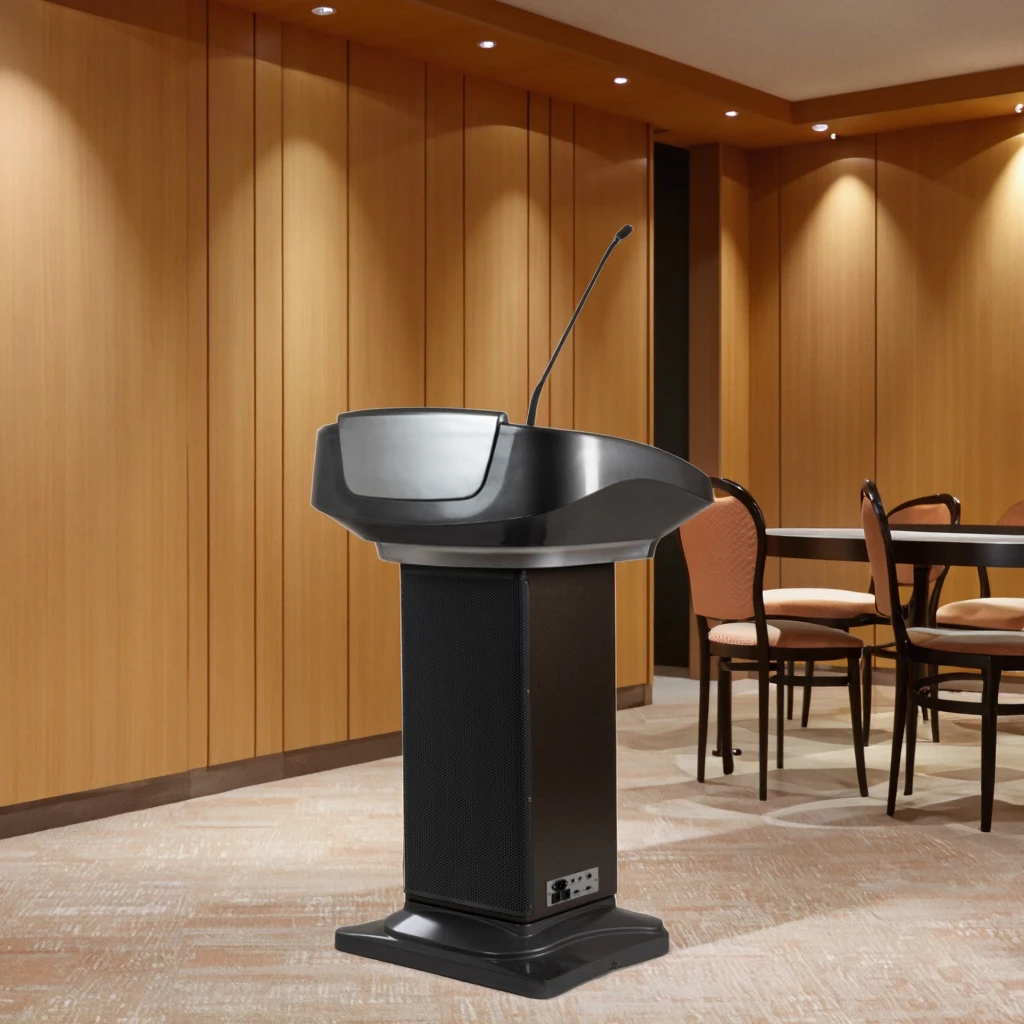 

Digital Pulpit Podium Audio Visual Lectern with Mic School Teaching Equipment Podium with the Front Screen