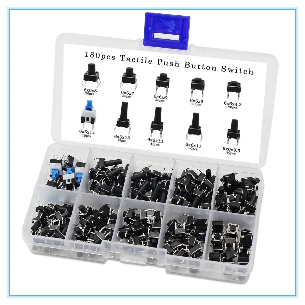 10 Values 180PCS Tactile Push Button Switch Mini Momentary Tact Assortment Touch switch